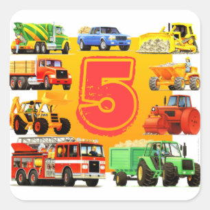 Big Trucks 5th Birthday Square Sticker