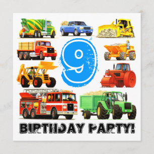 Big Trucks 9th Birthday Party Invitation