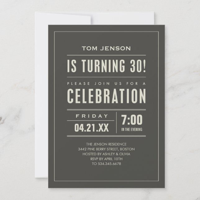 Big Type 30th Birthday Invitations (Front)