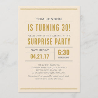 Big Type 30th Birthday Surprise Party Invitations