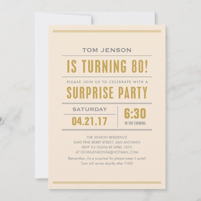 Big Type 80th Surprise Birthday Party Invitations (Front)