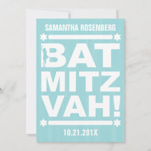 Big Type Bat Mitzvah Invitation in Light Teal