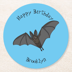 Big vampire bat cartoon illustration round paper coaster