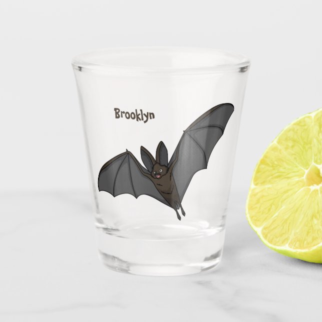 Big vampire bat cartoon illustration shot glass (Front)