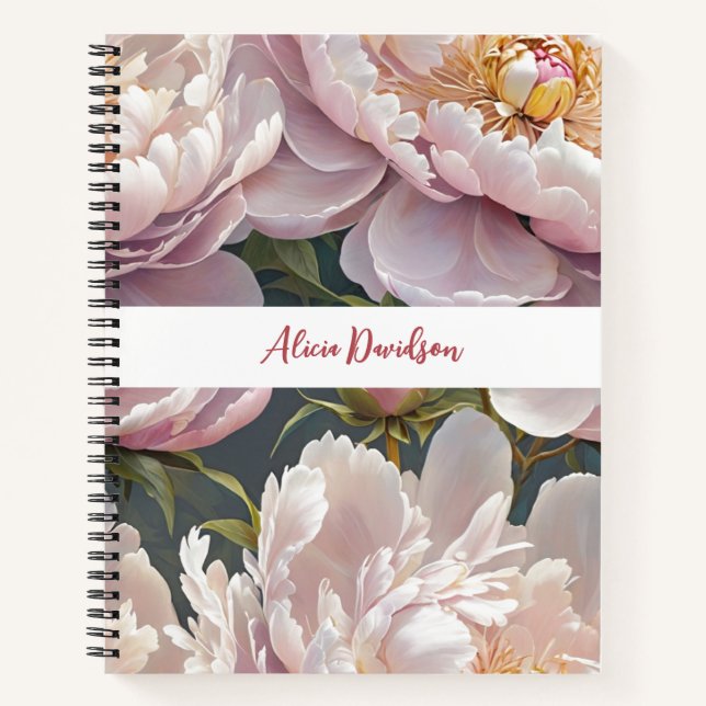 Big Watercolor Pink Peonies | your name Notebook (Front)