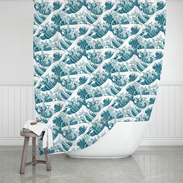 Big Wave Japanese Surf Painting Pattern Shower Curtain (Creator Uploaded)