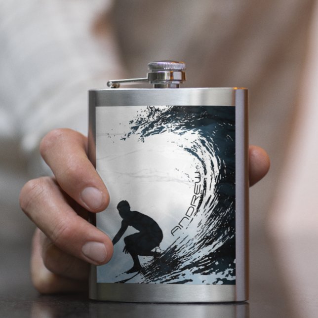 Big Wave Surfer Personalised Gift Hip Flask (Creator Uploaded)