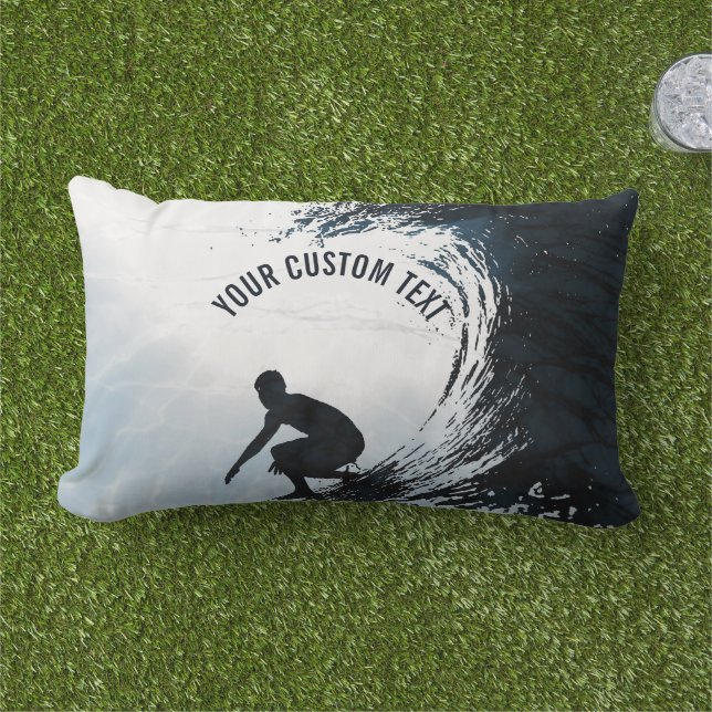 Big Wave Surfer Personalised Gift Lumbar Cushion (Grass)