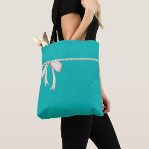 Big White Bow Tiffany-Inspired Aqua Tote Bag