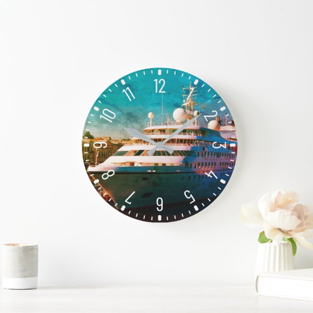 Big White Cruise Ship Large Clock (Home)