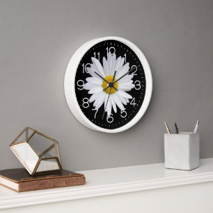 Big White Daisy On Black Clock