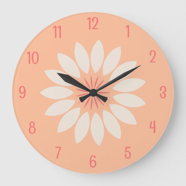 Big White Flower on Peach Large Clock (Front)