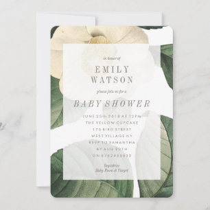 Big White Green Flower Baby Shower Invitation