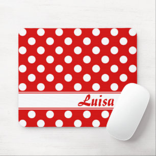 Big White Polka Dots On Red Custom Name Template Mouse Pad