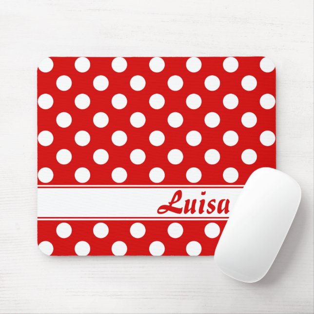 Big White Polka Dots On Red Custom Name Template Mouse Pad (With Mouse)