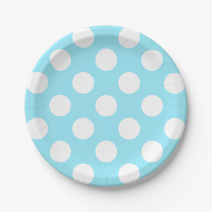 Big White Polka Dots on Summer Sky Blue Paper Plate