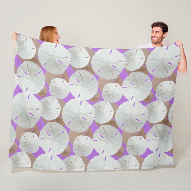 Big White Sand Dollars Pattern Lavender Fleece Blanket (In Situ)