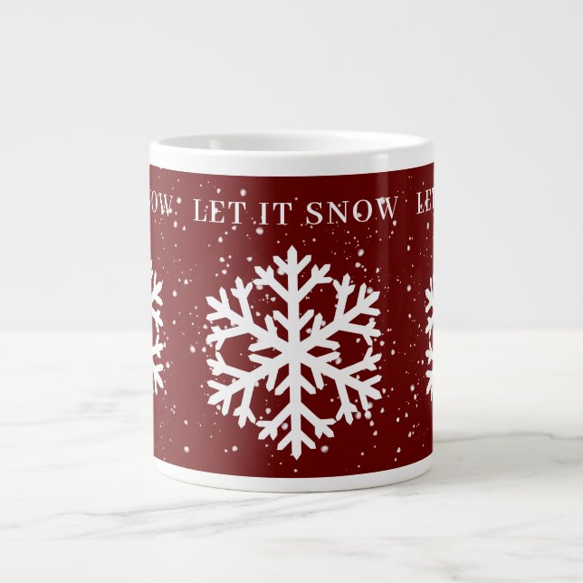 Big White Snowflake, LET IT SNOW Large Coffee Mug (Front)