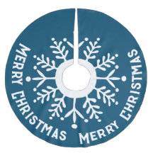 Big White Snowflake, Merry Christmas White on Blue