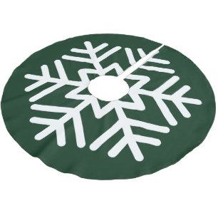 Big White Snowflake on Forest Green Brushed Polyester Tree Skirt