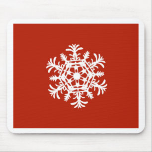 Big white snowflake on red mouse pad