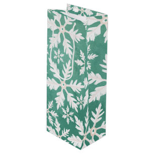 Big White Snowflakes Falling Green Background Wine Gift Bag