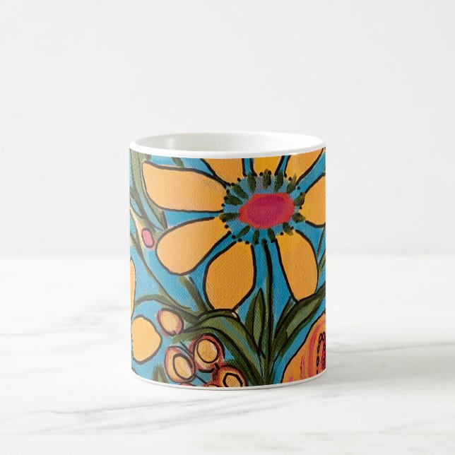 Big Yellow Blooms Bouquet Boho  Coffee Mug (Center)