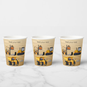 Big Yellow Construction Trucks Bulldozer Forklift Paper Cups