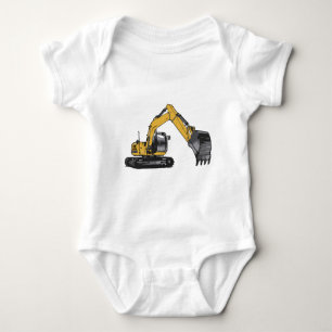 Big Yellow Excavator Baby Bodysuit