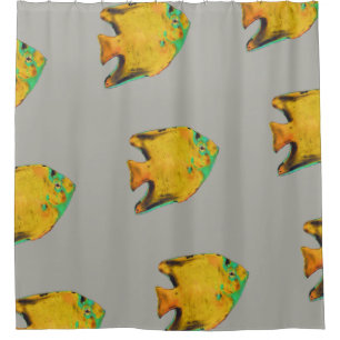 big yellow fish tropical shower curtain