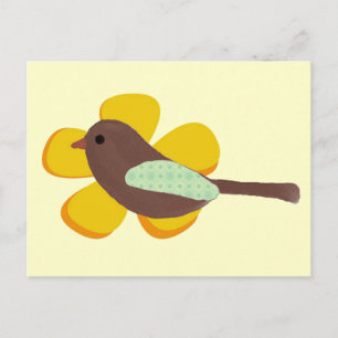 Big Yellow Flower and Little Brown Bird Postcard