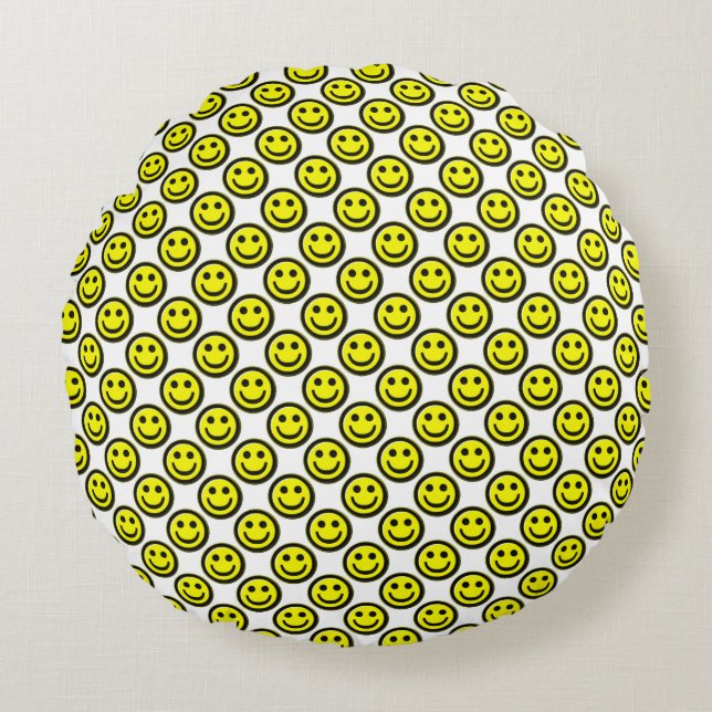 Big Yellow Happy Allover Round Cushion (Front)