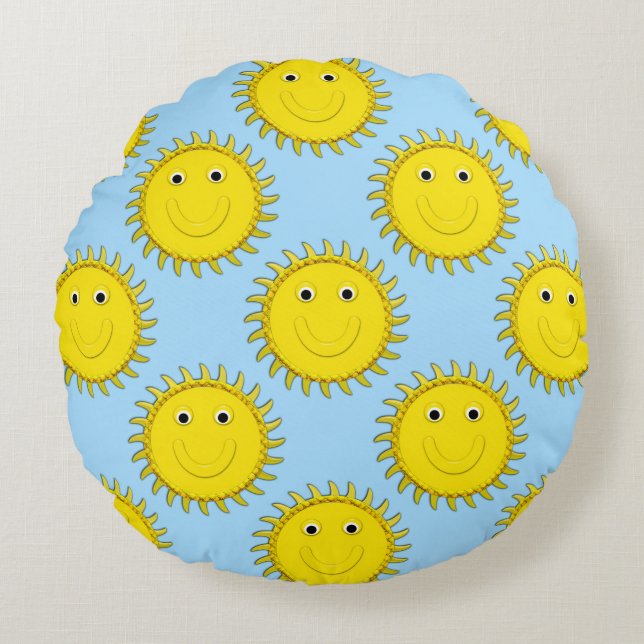Big Yellow Happy Allover Round Cushion (Front)