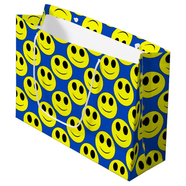 Big Yellow Happy Face Allover Large Gift Bag (Front Angled)