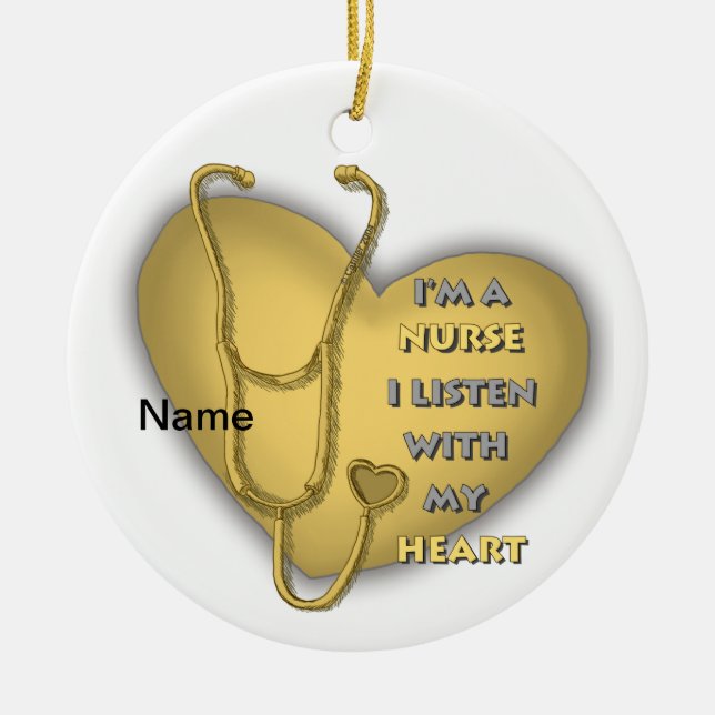 Big yellow heart nurse  ceramic tree decoration (Front)