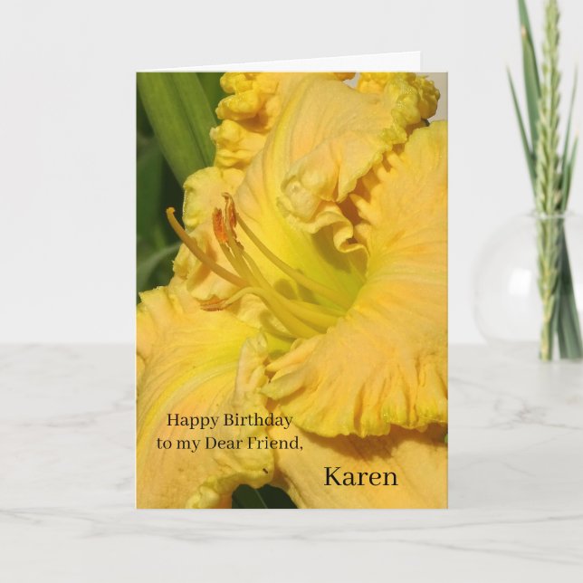 Big Yellow Ruffled Daylily Flower Card (Front)