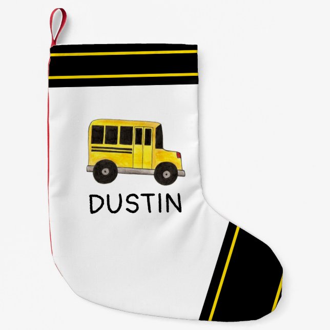 Big Yellow School Bus Driver Transportation Small Christmas Stocking (Front)