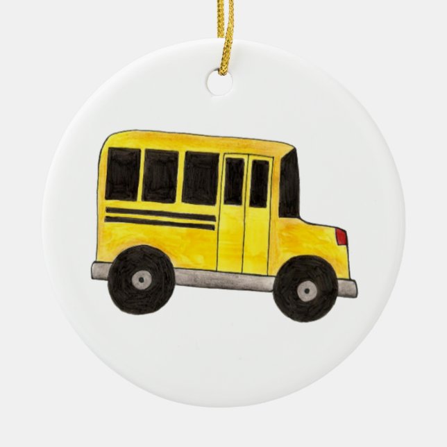 Big Yellow School Bus Teacher Driver Gift Ceramic Tree Decoration (Front)
