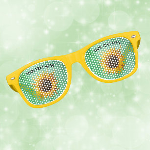 Big Yellow Sunflowers with Fancy Petals on Green Retro Sunglasses