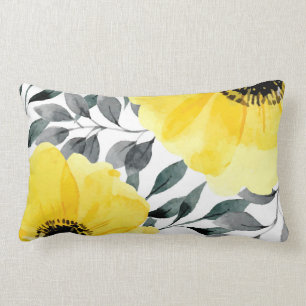 Big yellow water color flowers lumbar cushion