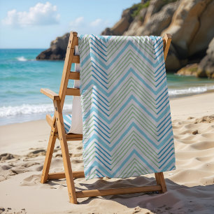 Big Zag Chevron in Green and Aqua Beach Towel