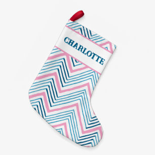 Big Zag Chevron in Pink + Aqua Personalised Small Christmas Stocking