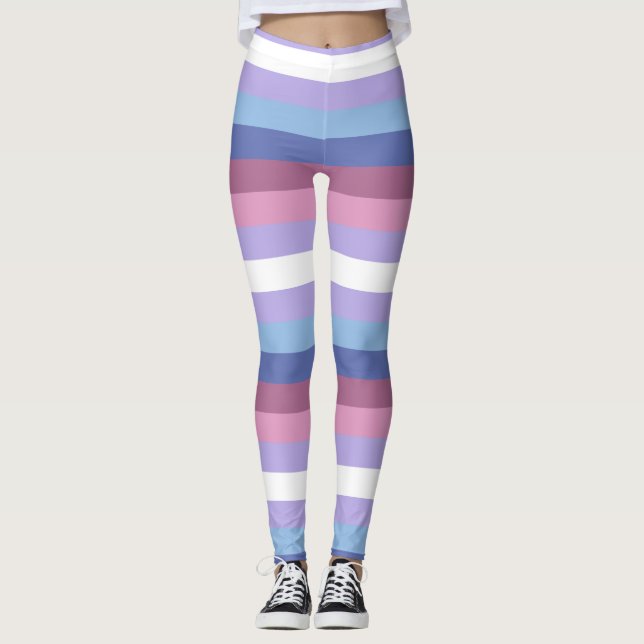 Bigender Pride, Striped Print, LGBTQ Pride Leggings (Front)