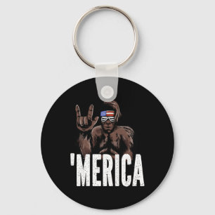 Bigfoot 4th Of July American Independence Day Asl Key Ring