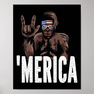 Bigfoot 4th Of July American Independence Day Asl  Poster