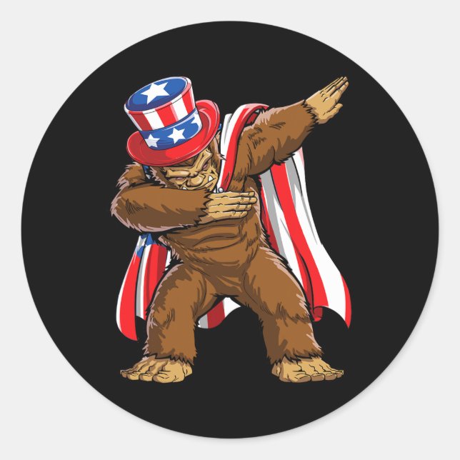 Bigfoot 4th Of July Sasquatch American Flag  Classic Round Sticker (Front)