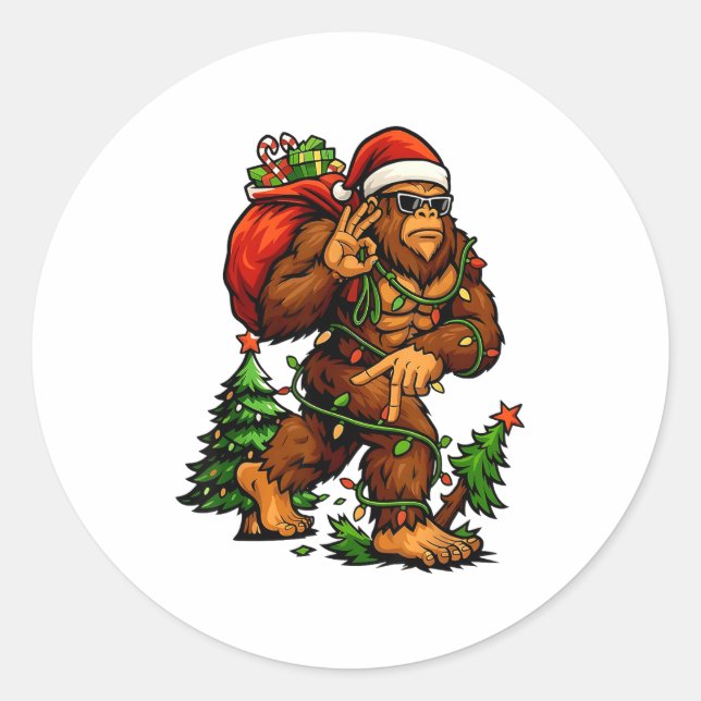 Bigfoot 67 Christmas Tree Lights Xmas Men Sasquatc Classic Round Sticker (Front)