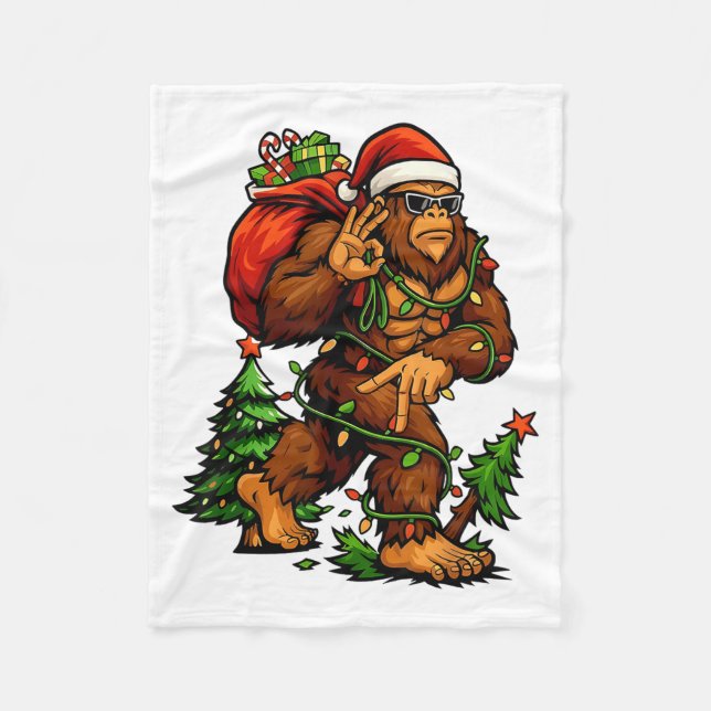 Bigfoot 67 Christmas Tree Lights Xmas Men Sasquatc Fleece Blanket (Front)