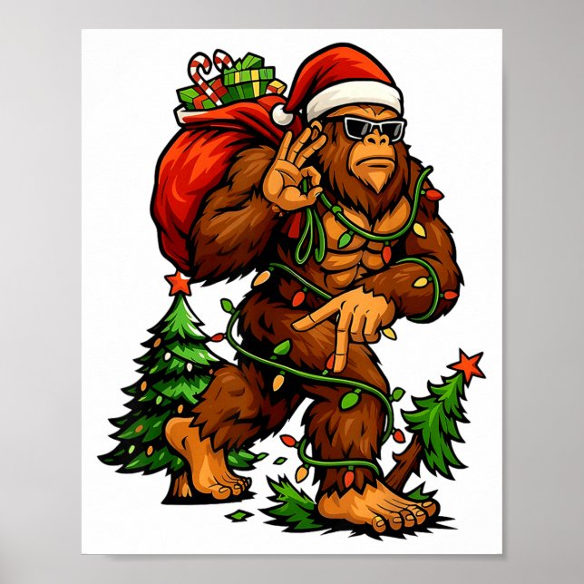 Bigfoot 67 Christmas Tree Lights Xmas Men Sasquatc Poster (Front)