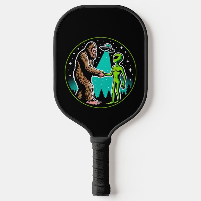 Bigfoot Alien Alliance - Funny Scifi Cryptid Pickleball Paddle (Front)